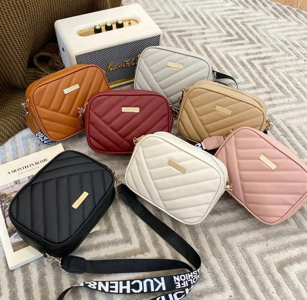 Quilted Crossbody Bag for Women with Logo Strap