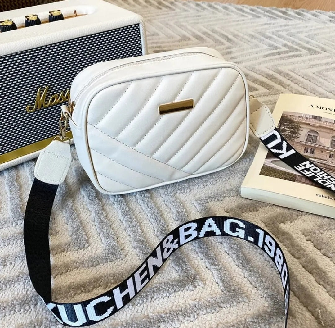 Quilted Crossbody Bag for Women with Logo Strap